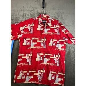 Fubu WILD Artwork SHORT SLEEVE BUTTON UP‎ SHIRT XL Extra Large Red White